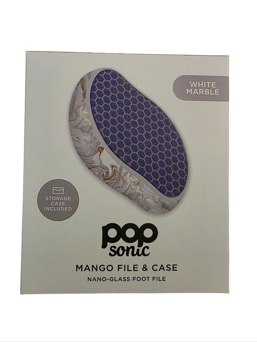Pop Sonic Mango Nano-Glass Foot File & Case — White Marble - New